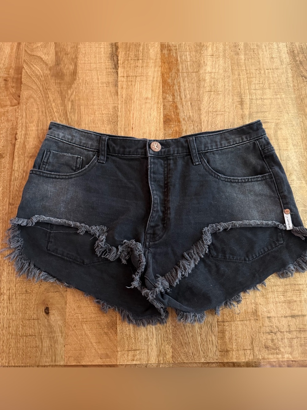 ONE X ONETEASPOON Roller Shorts Size 30 Distressed Raw Hem Black